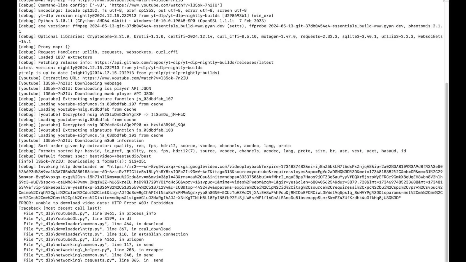 Resolving yt-dlp's HTTP Error 403 Forbidden